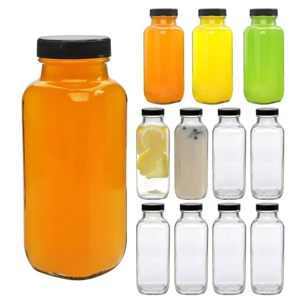 16oz 12oz French Square Juice Glass Bottles