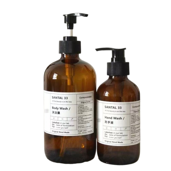 8oz 16oz Amber Glass Bottles with Black Lotion Pumps